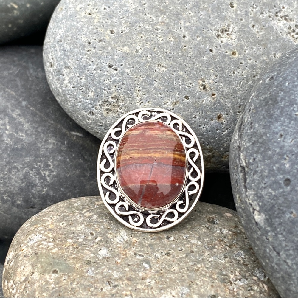 SUNDANCE jasper ring sterling silver red gemstone gem boho birthstone birthday 9 - Picture 2 of 10